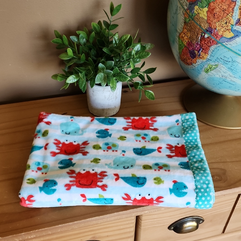 Colorful Sealife Crab and Fish Minky Baby Blanket